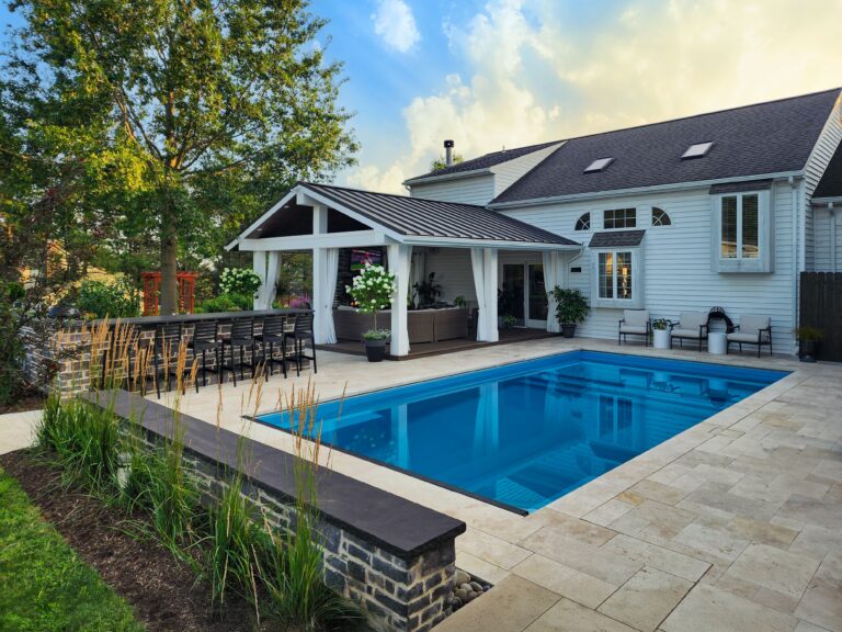 backyard pool with new deck