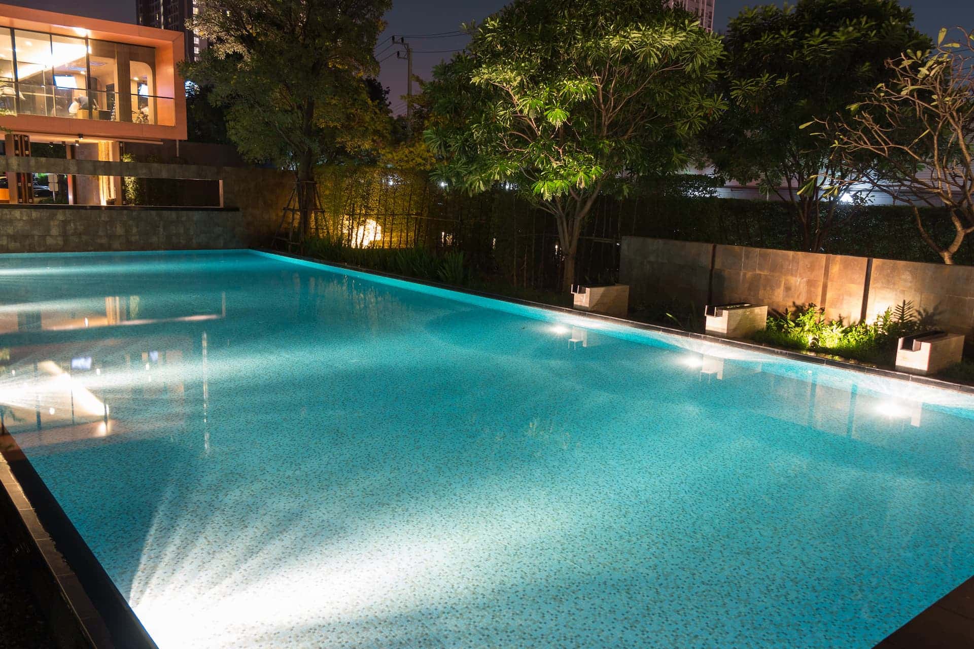A pool with beautiful lighting comes with inground pool financing from HFS Financial.