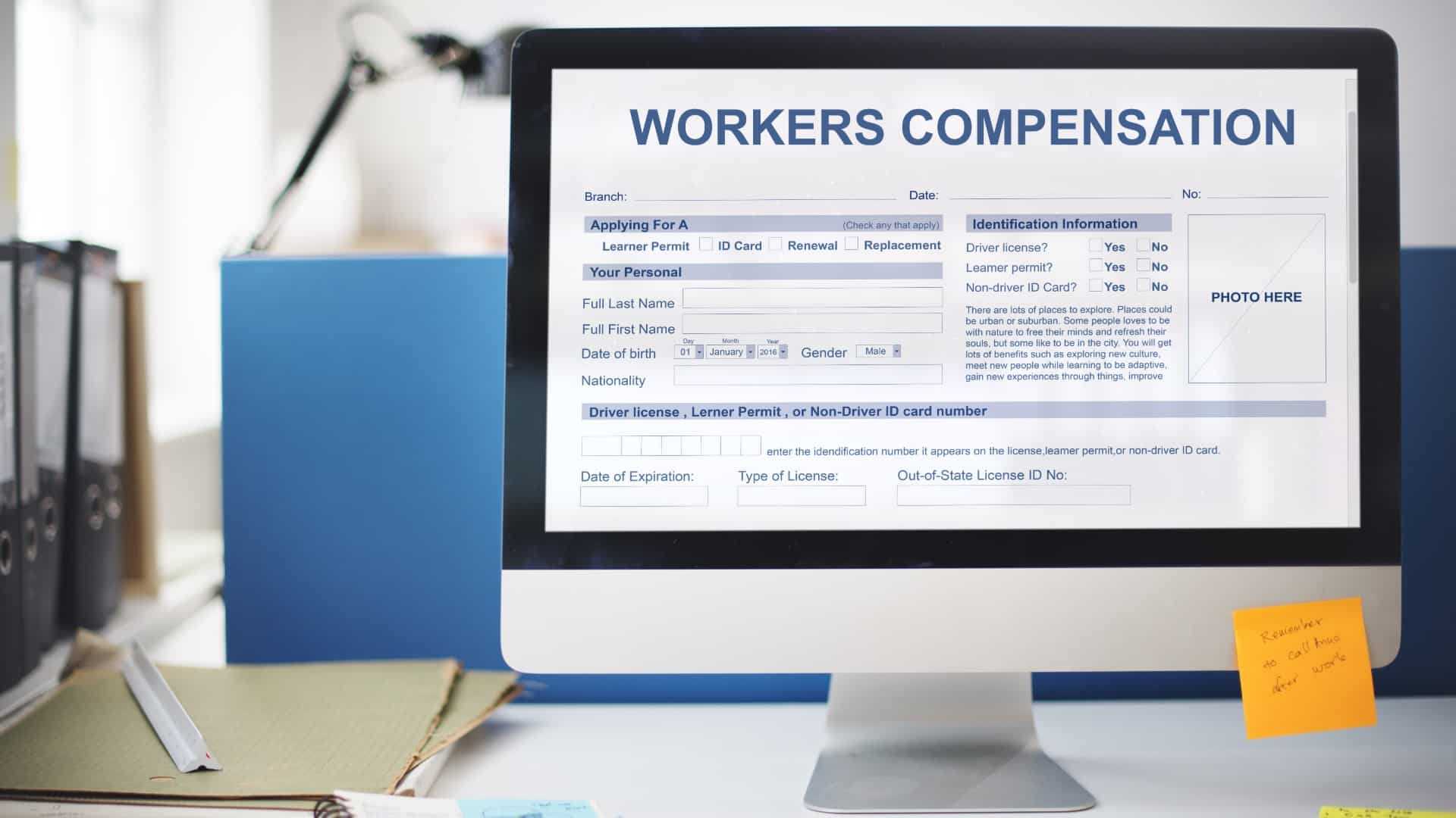 a computer monitor with a workman's comp application open