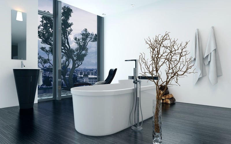 Bathtub in ultra modern styled bathroom