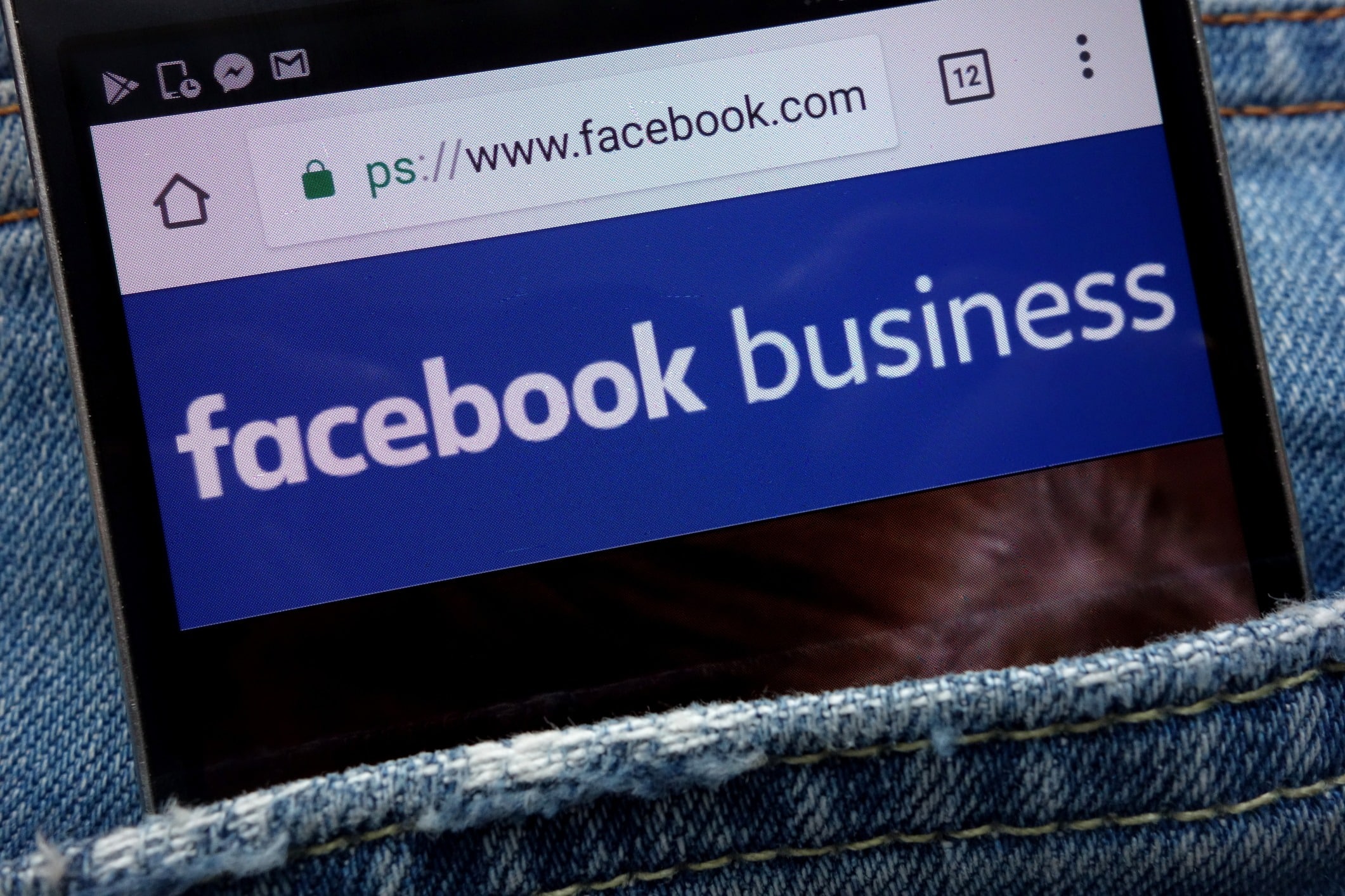 Facebook business website displayed on android phone
