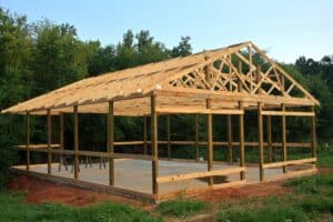 pole barn under construction with a pole barn loan and contractor