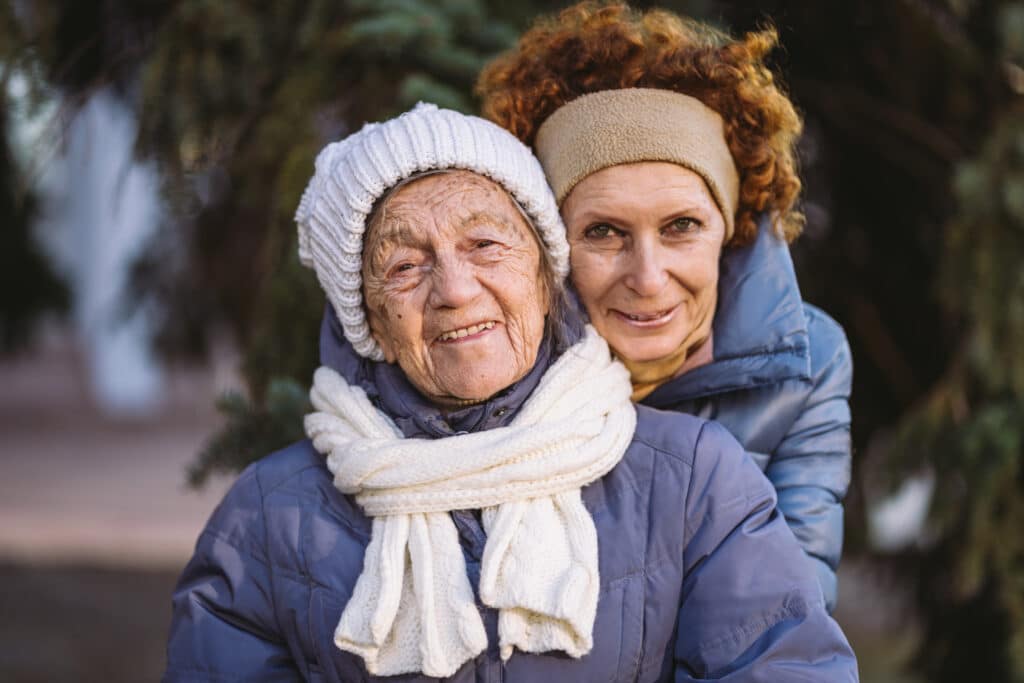 A woman and her elderly mother in senior in a granny flat