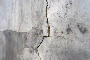 A crack in a concrete indicating the need for a foundation repair.